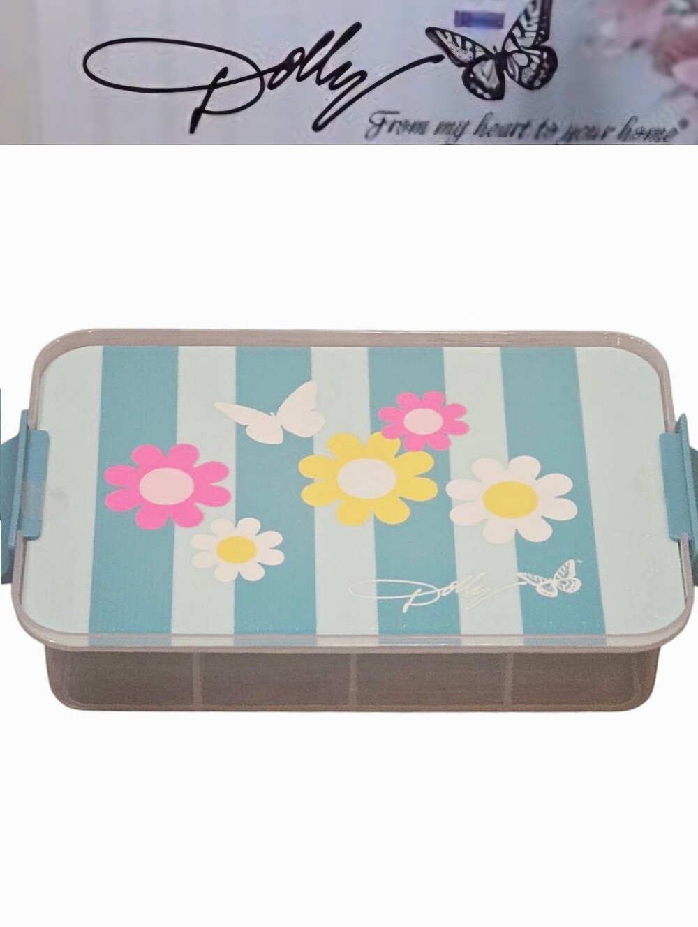 Dolly PartonButterfly Floral Stripe Divided Snack Box- Teal